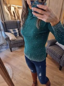 Alternative view of Pull col roule vert pailleté