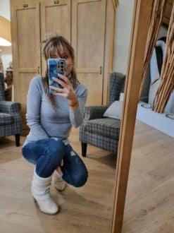 Pull col roulé gris pailleté