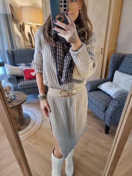 Robe à maille côtes larges beige
