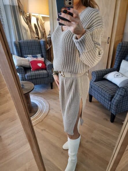 Robe à maille côtes larges beige – Image 4