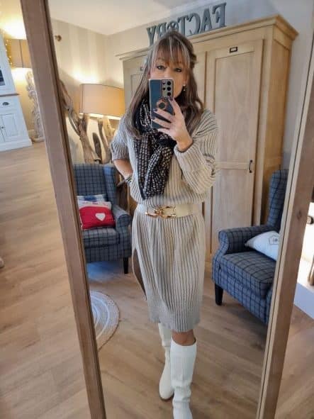 Robe à maille côtes larges beige – Image 5