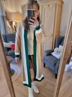 GILET LONG beige rayures vertes