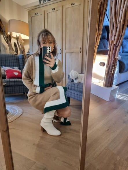 GILET LONG beige rayures vertes – Image 2