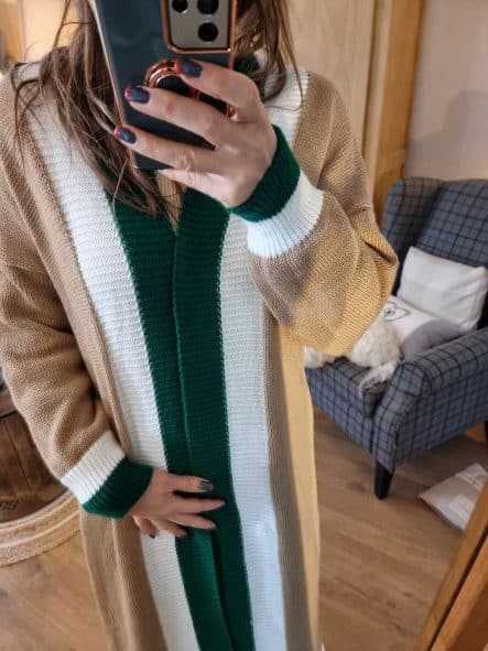 GILET LONG beige rayures vertes – Image 4