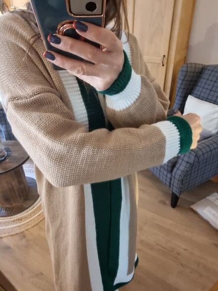 GILET LONG beige rayures vertes – Image 5