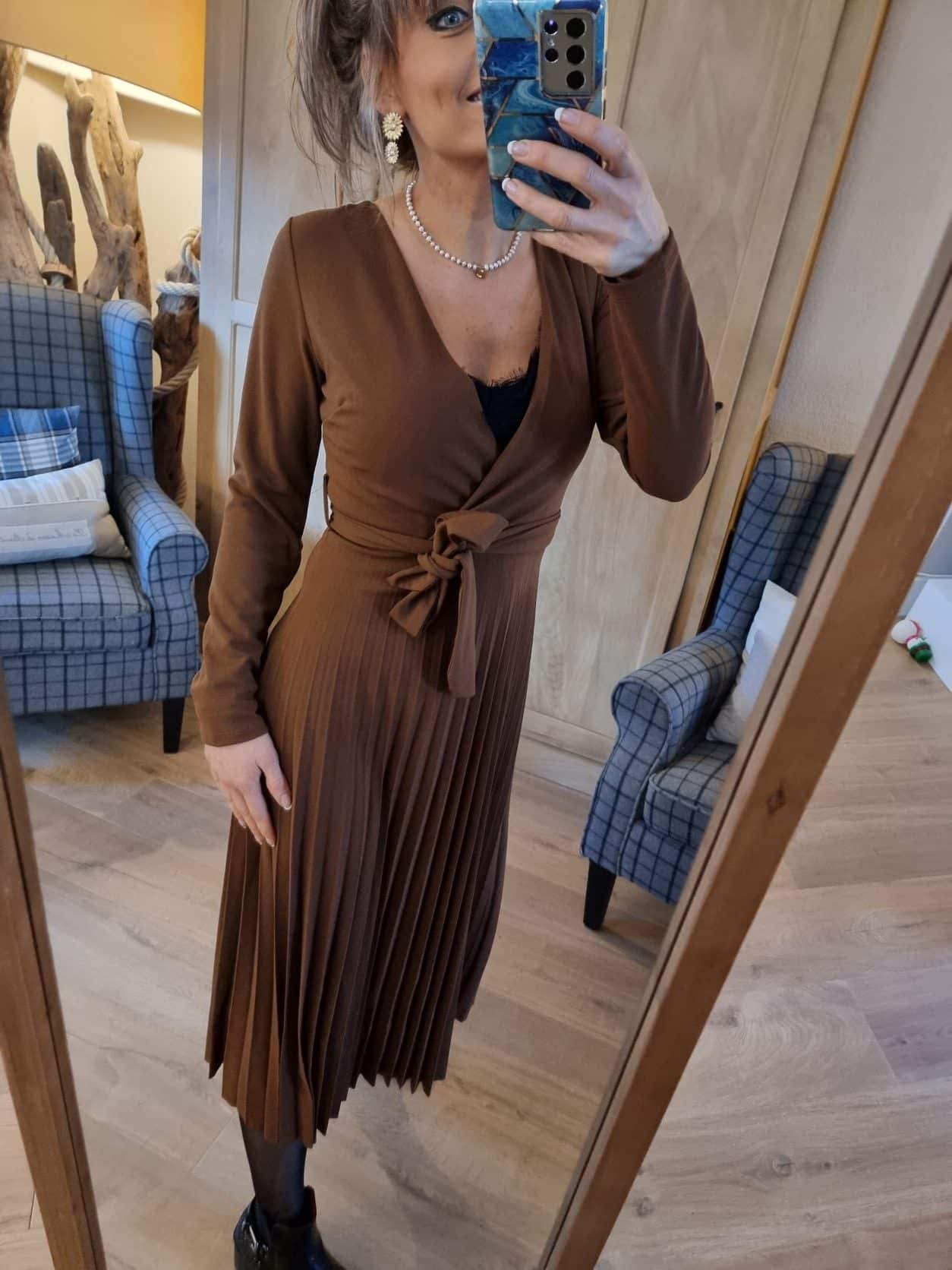 Robe Cache Coeur plissée COFFEE