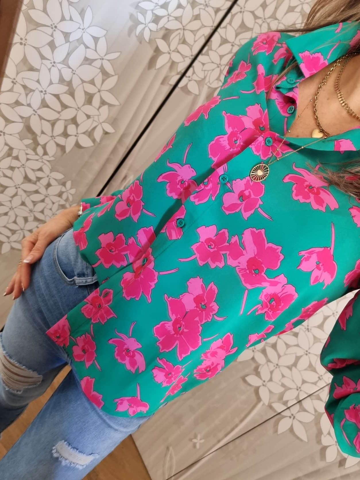 Chemise fushia turquoise - Image 2