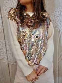 Alternative view of Pull beige sequins Noham🤩