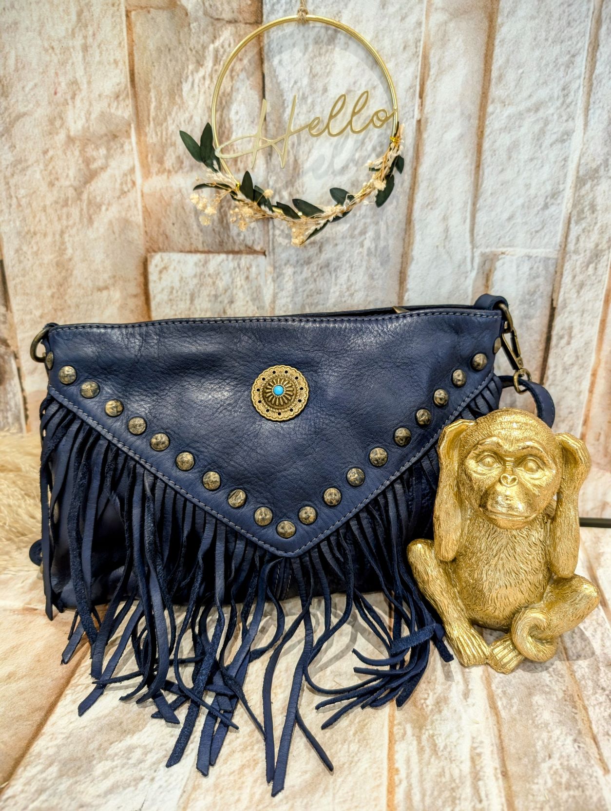 Sac Hippie Franges Bleu
