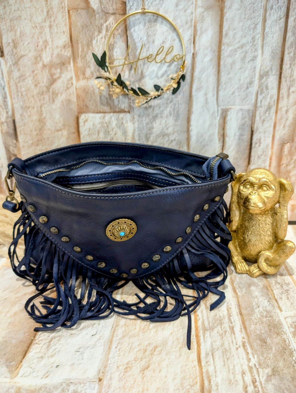 Sac Hippie Franges Bleu – Image 3