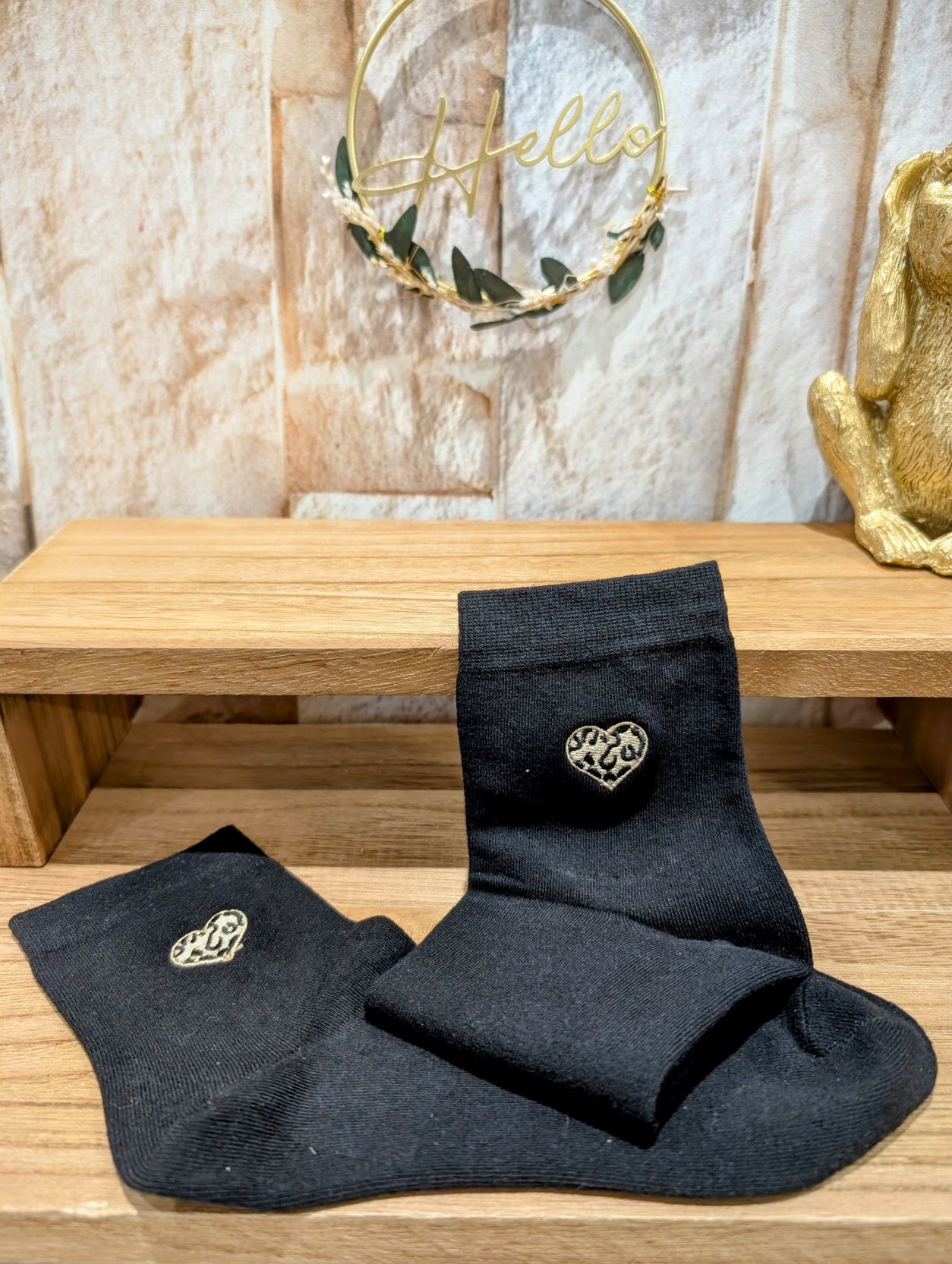 Chaussettes Noires Cœur Léopard