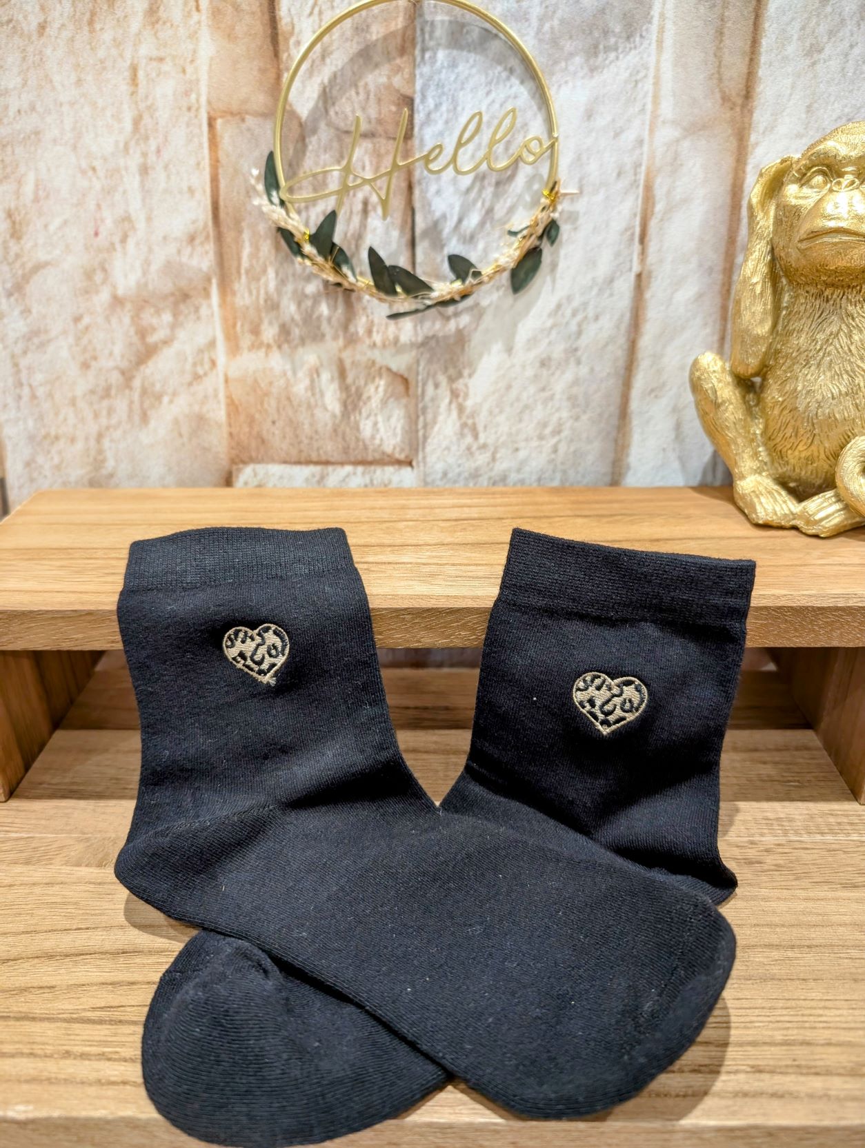 Chaussettes Noires Cœur Léopard – Image 3