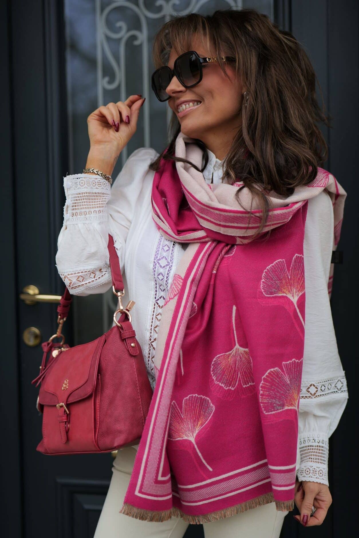 Echarpe Manoukian Ginkgo Fuchsia – Image 2