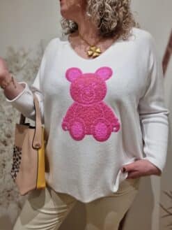 Pull Blanc Nounours Pink