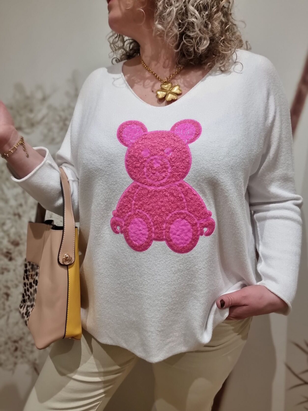Pull Blanc Nounours Pink