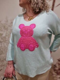Pull Turquoise Nounours Pink