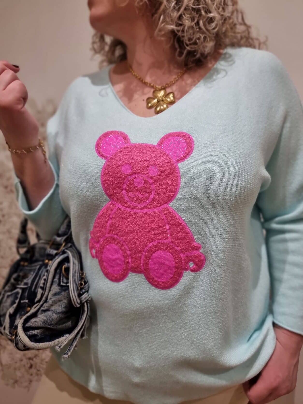 Pull Turquoise Nounours Pink - Image 2