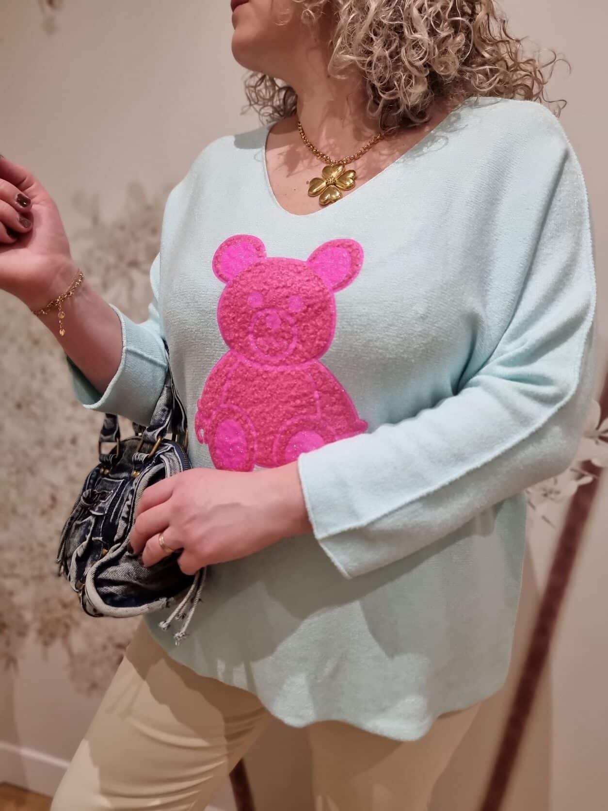 Pull Turquoise Nounours Pink - Image 3