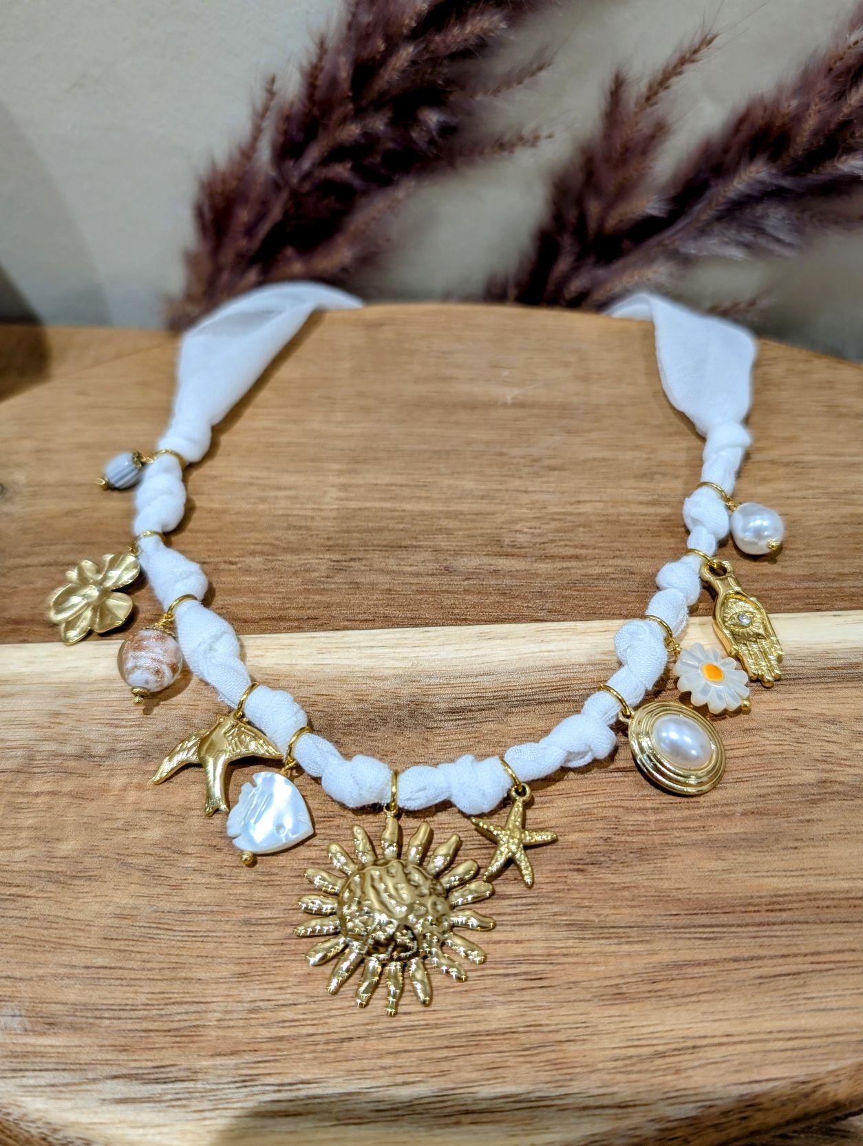 Collier Multipampilles Tissu Blanc - Image 3