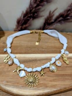 Collier Multipampilles Tissu Blanc