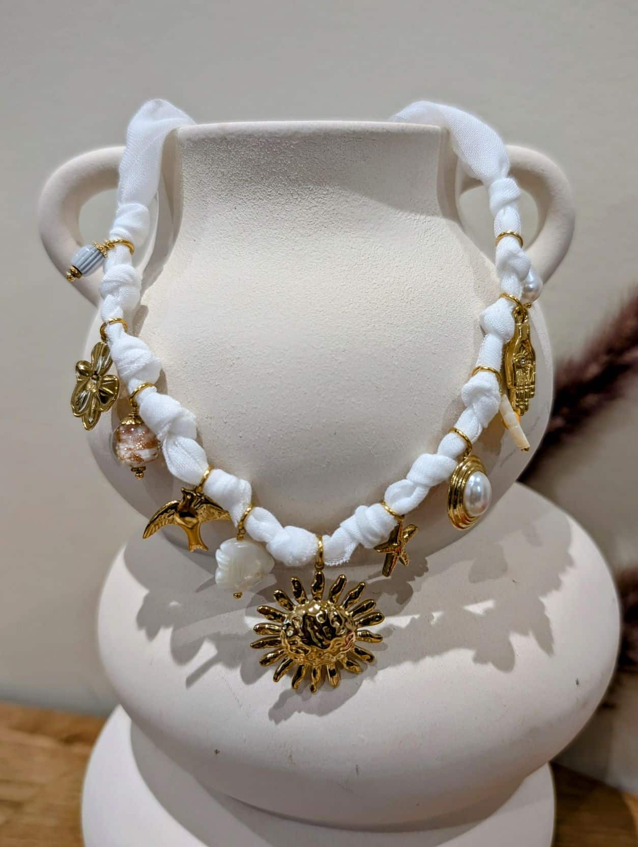 Collier Multipampilles Tissu Blanc - Image 2