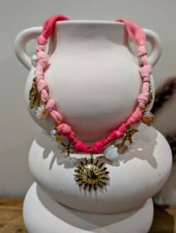 Alternative view of Collier Multipampilles Tissu Rose