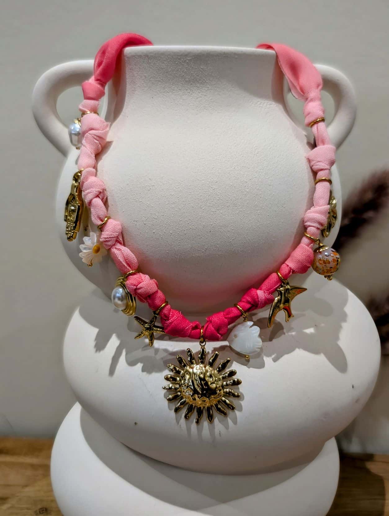 Collier Multipampilles Tissu Rose – Image 2