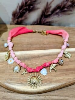 Collier Multipampilles Tissu Rose