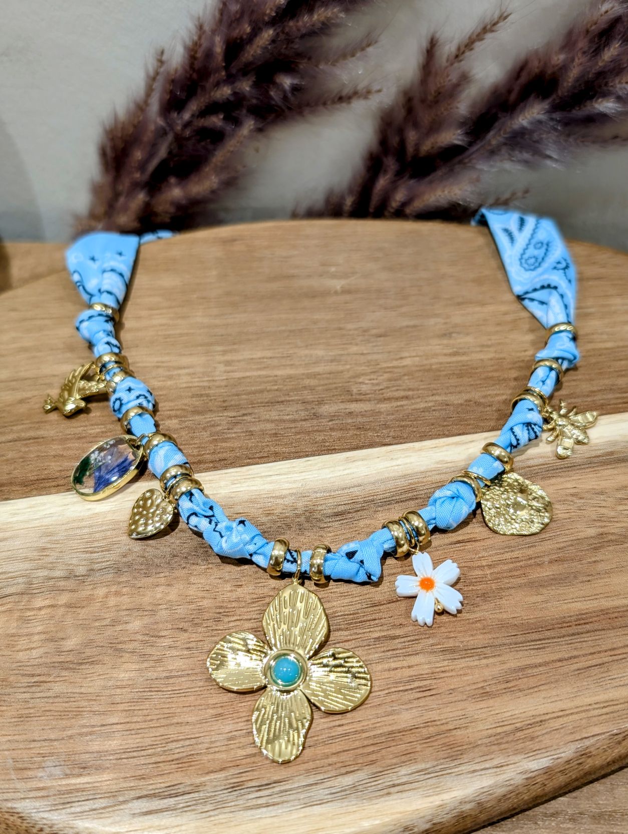 Collier Multipampilles Fleur Bandana Bleu