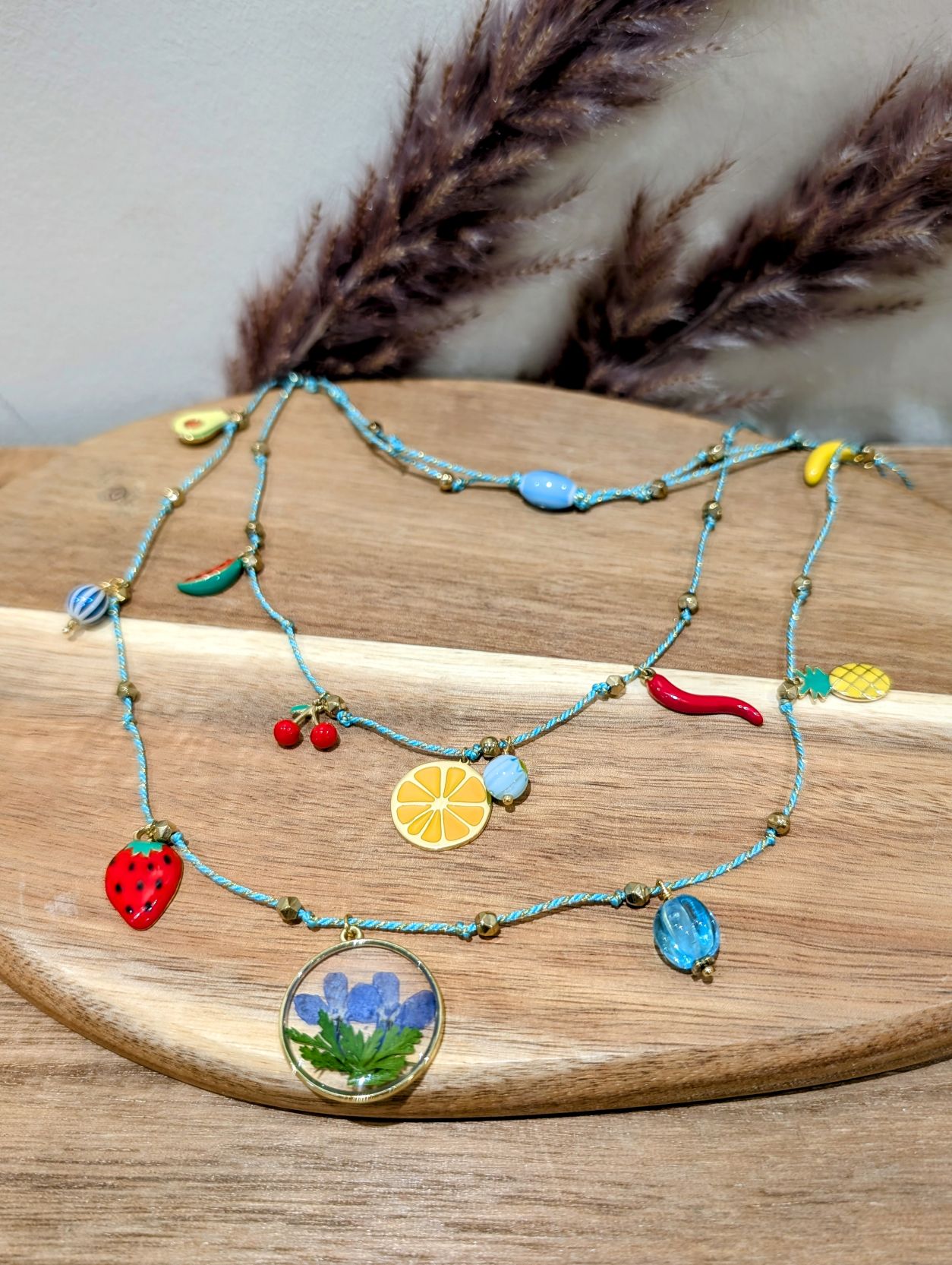 Collier Fleur Séchée Bleu – Image 2