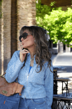 Veste Tweed Sequin Bleu