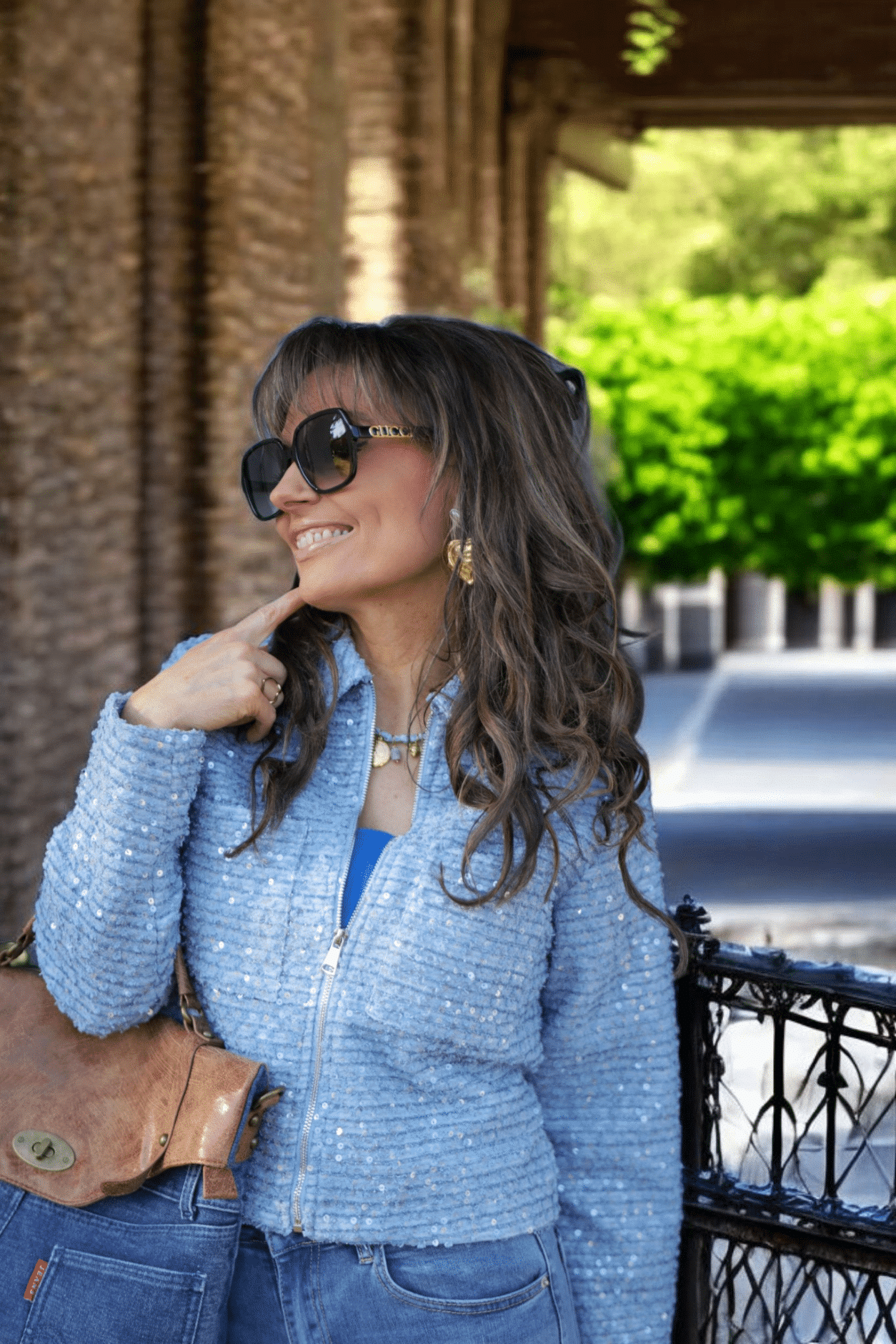 Veste Tweed Sequin Bleu – Image 3