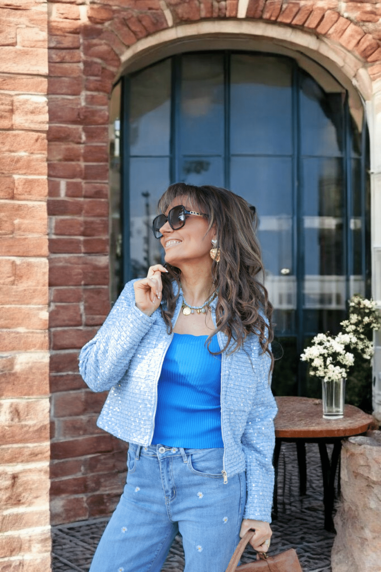 Veste Tweed Sequin Bleu – Image 6