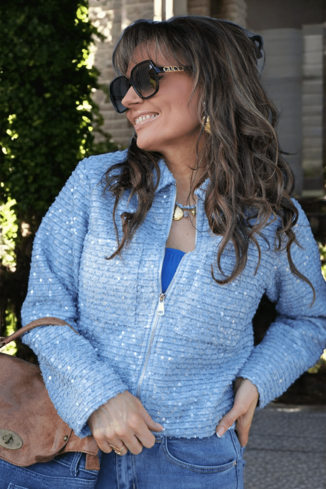 Veste Tweed Sequin Bleu – Image 4