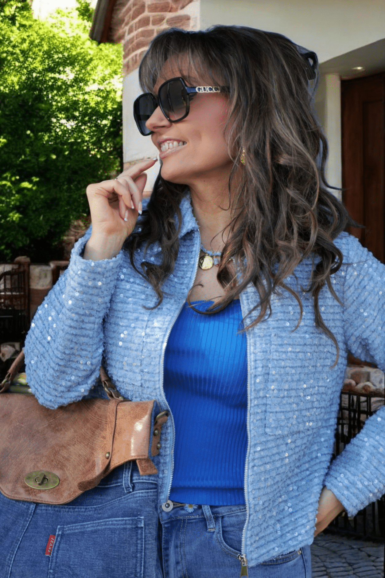 Veste Tweed Sequin Bleu – Image 7