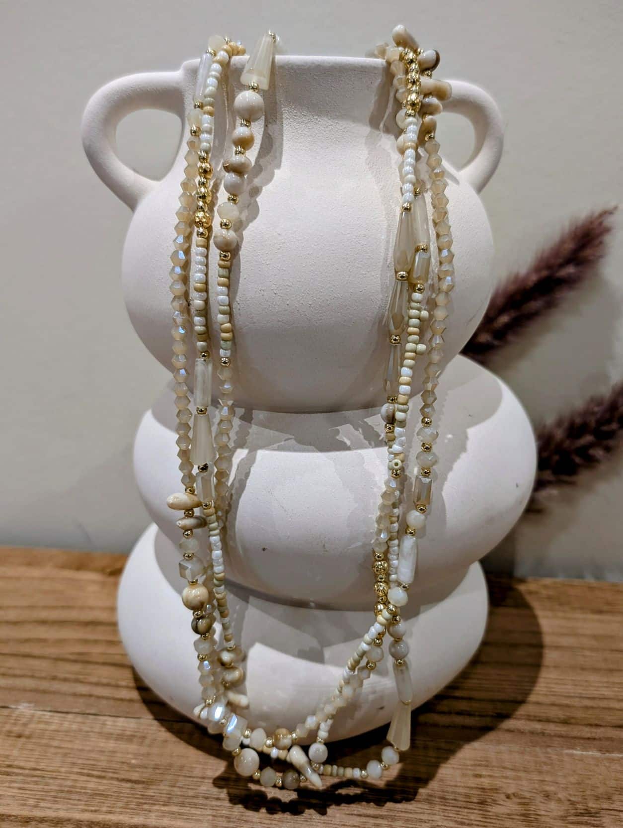 Sautoir Perlé Beige
