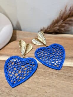 Boucles Cœur Raffia Bleu