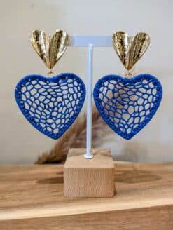 Alternative view of Boucles Cœur Raffia Bleu