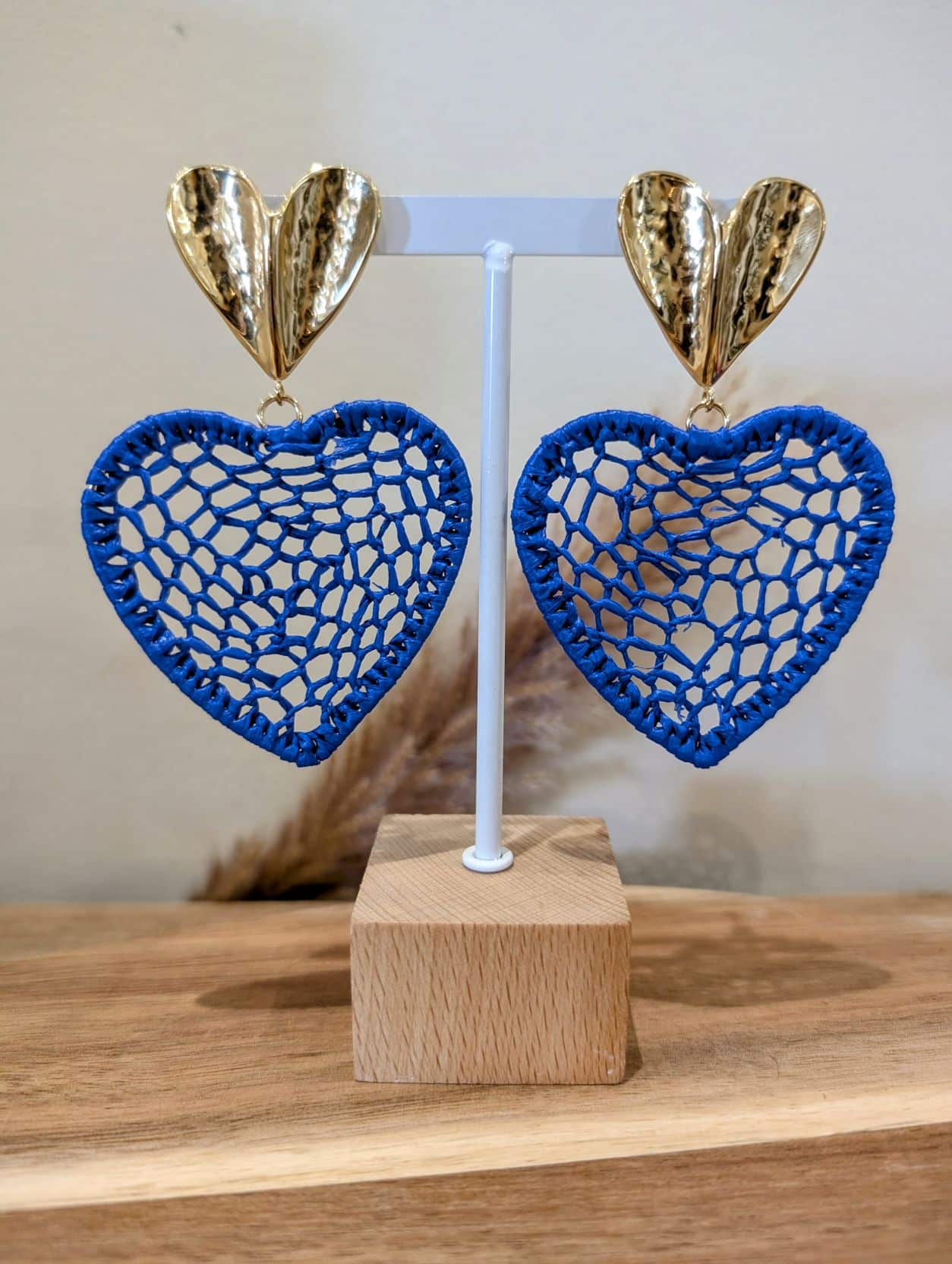 Boucles Cœur Raffia Bleu – Image 2
