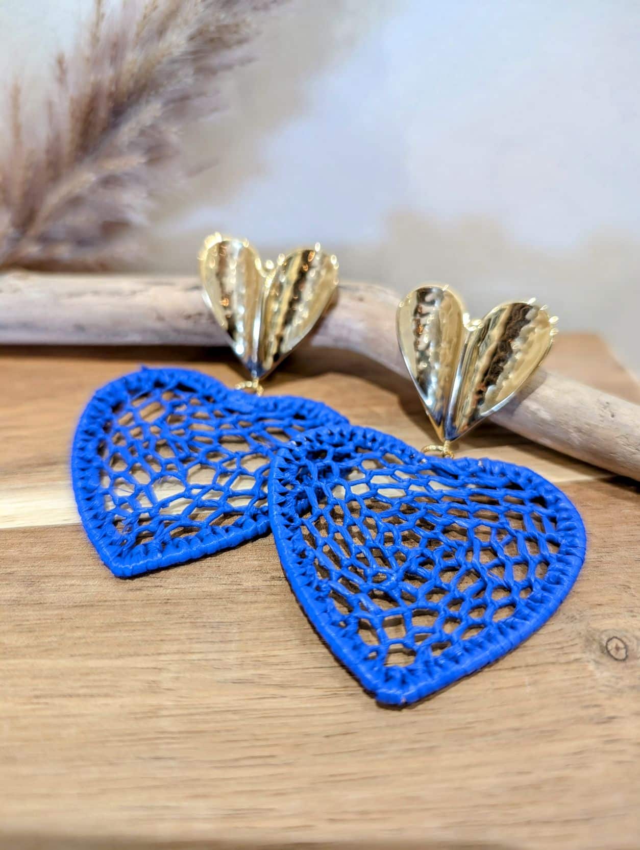 Boucles Cœur Raffia Bleu – Image 3