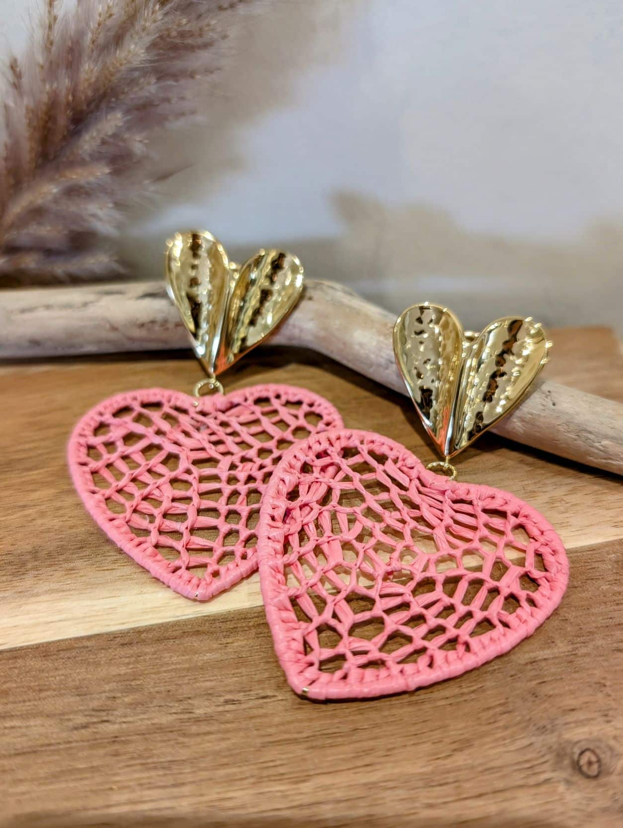 Boucles Cœur Raffia Rose – Image 3