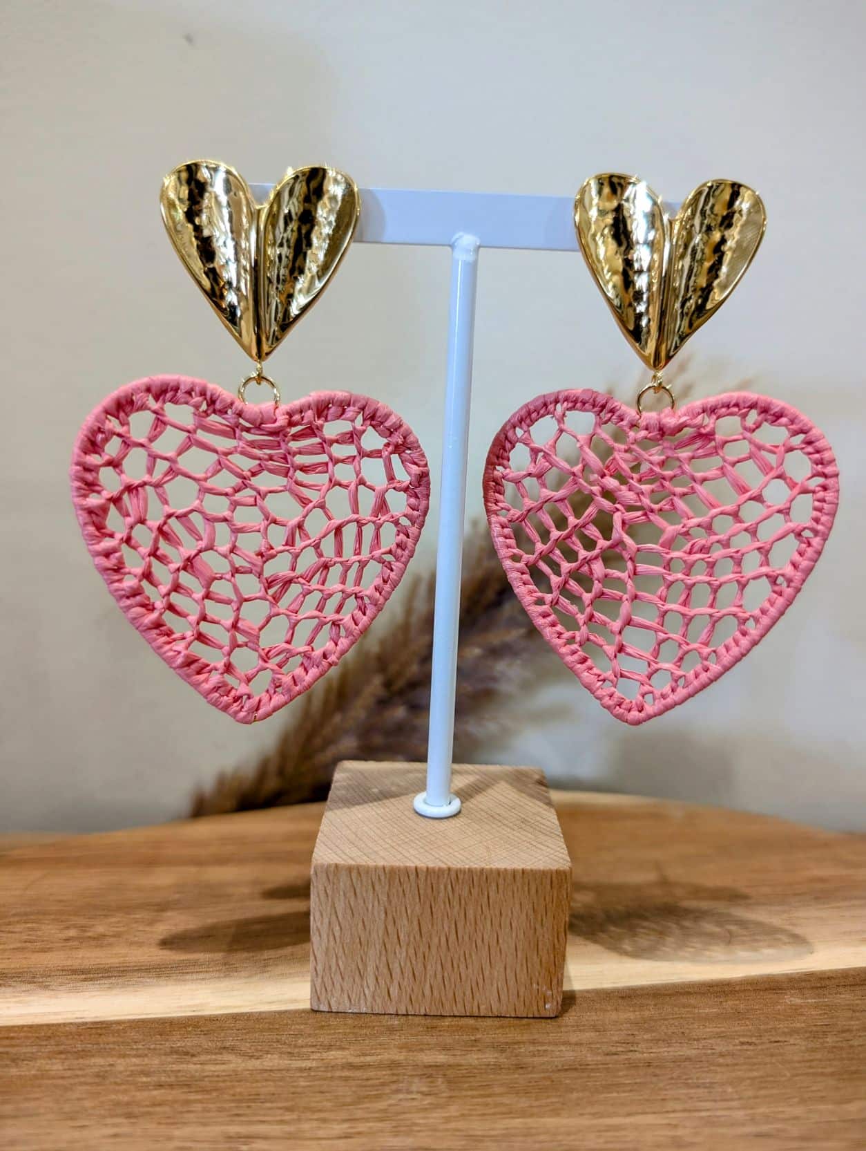 Boucles Cœur Raffia Rose – Image 2