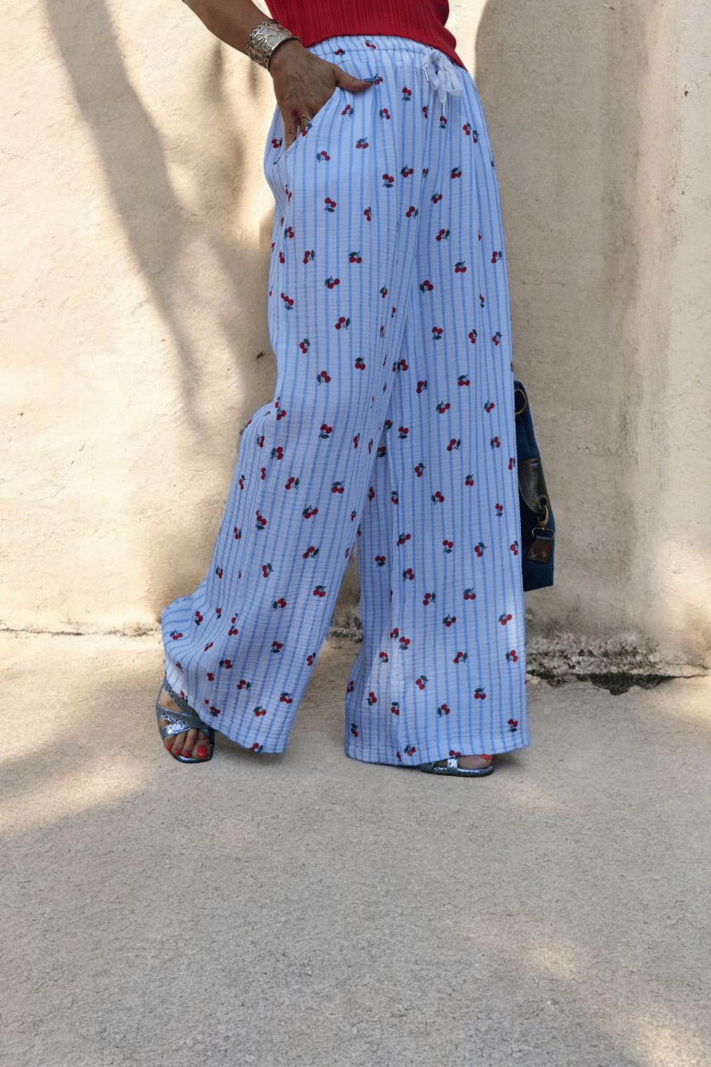 Pantalon Rayé🍒 Bleu – Image 2