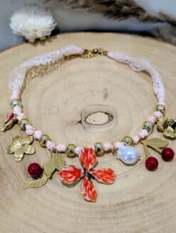 Collier Dentelle Fleur Orange