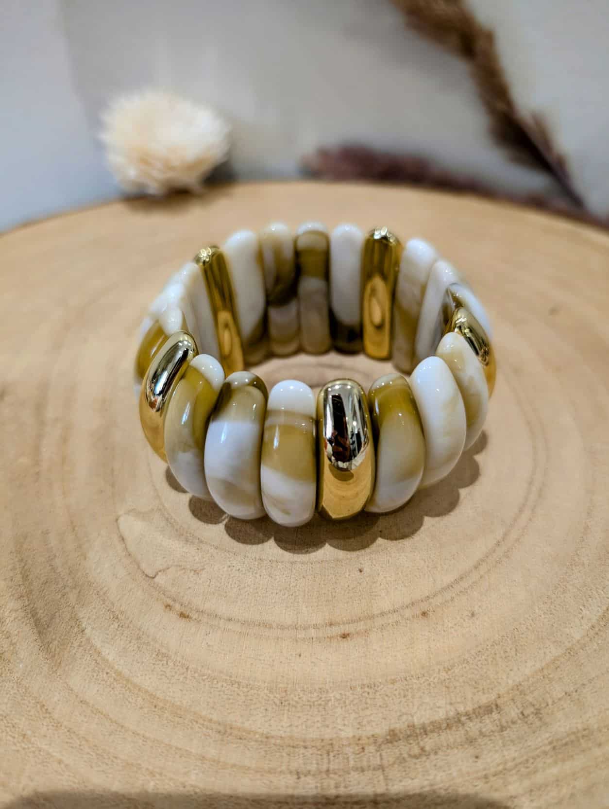 Bracelet Manchette Doré/Beige