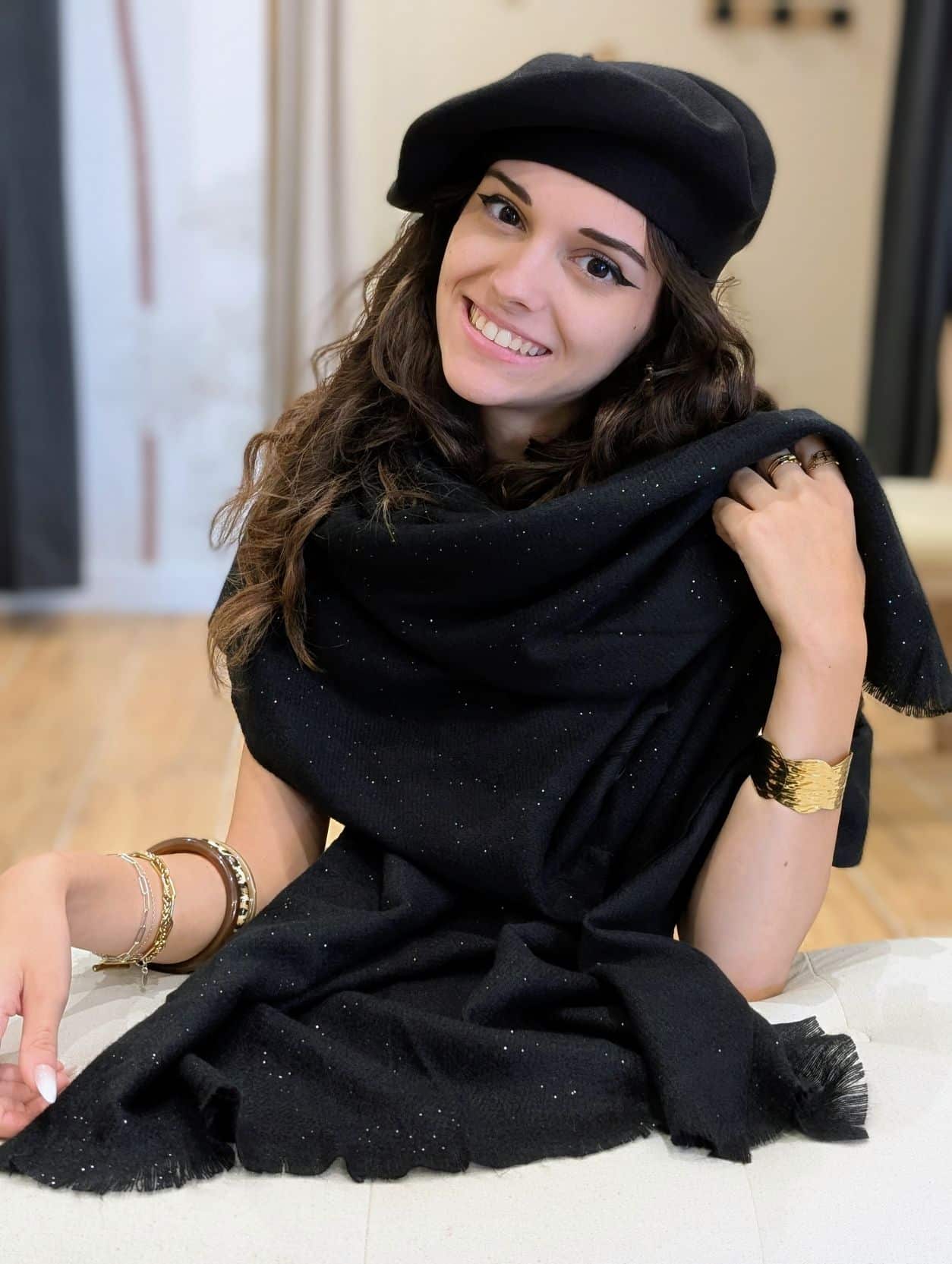 Echarpe Noire Strass