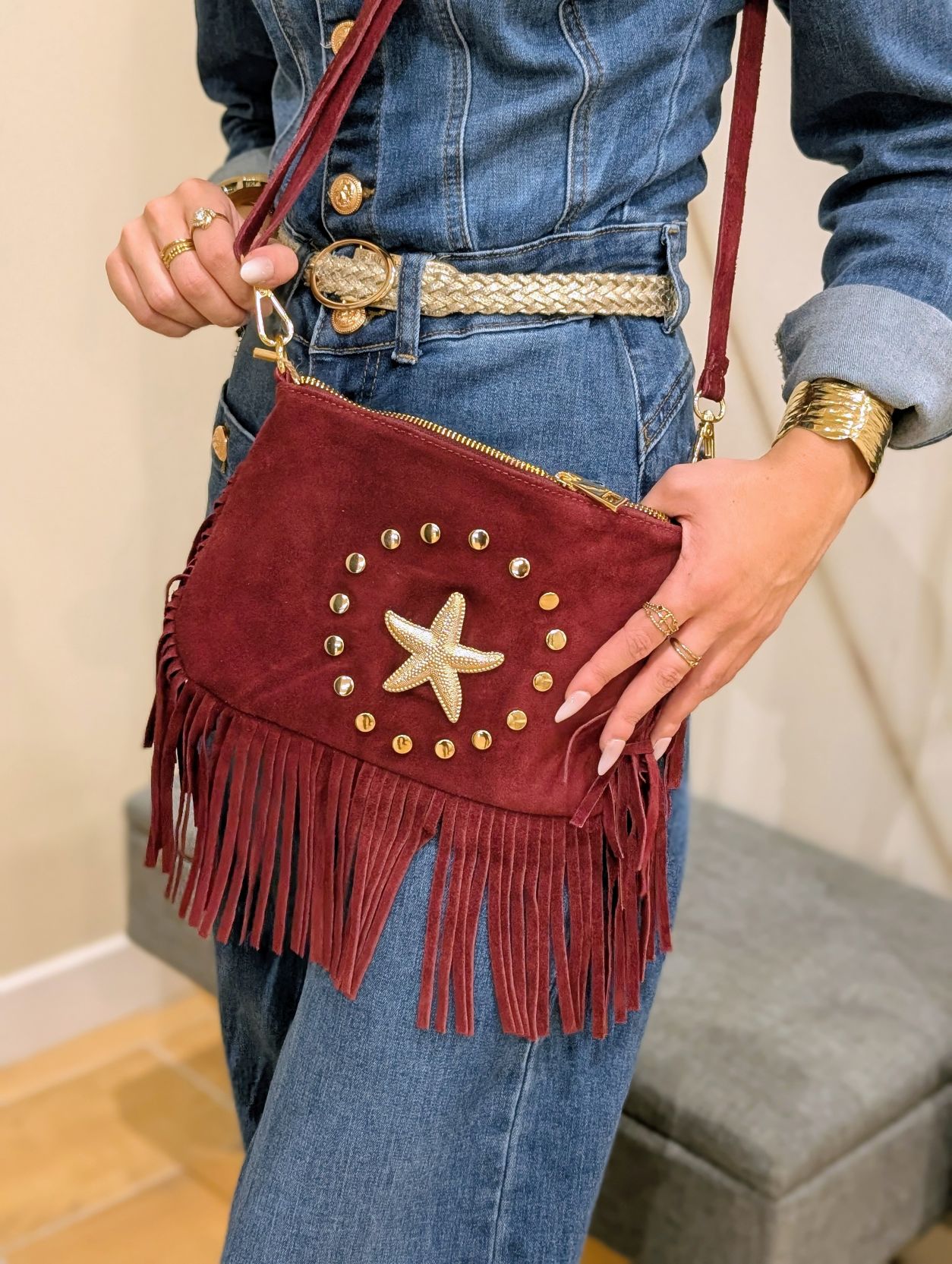 Sac Bordeaux à Franges – Image 2