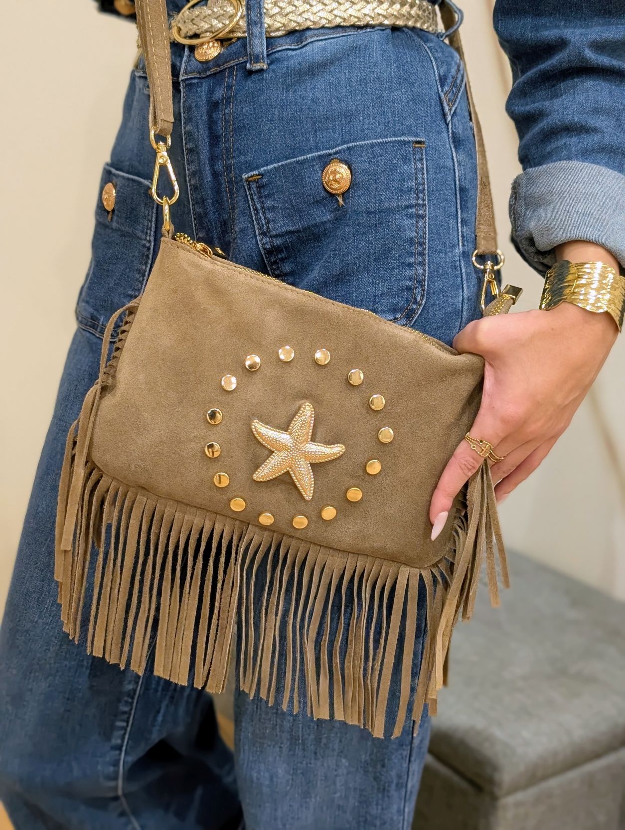 Sac Taupe à Franges – Image 2