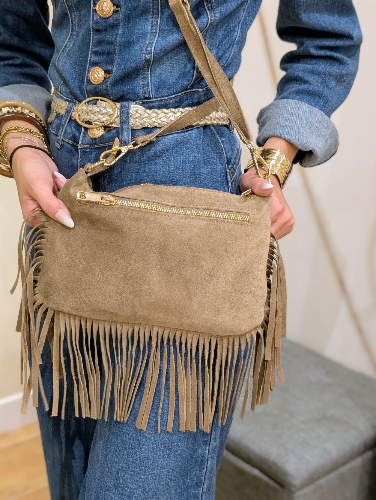 Sac Taupe à Franges – Image 3