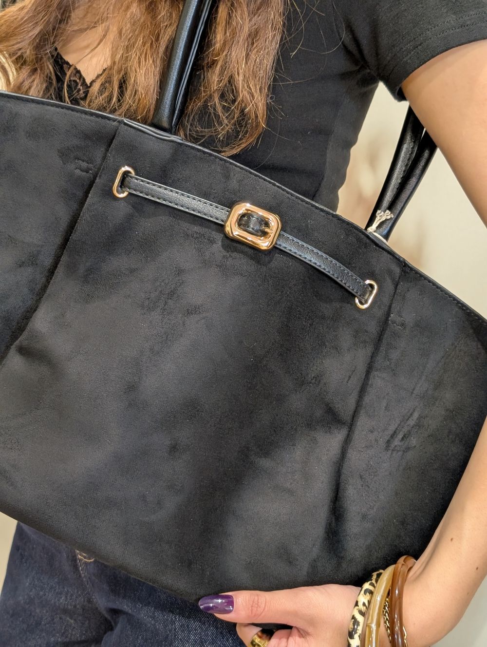 Sac cabas suédine Noir – Image 4